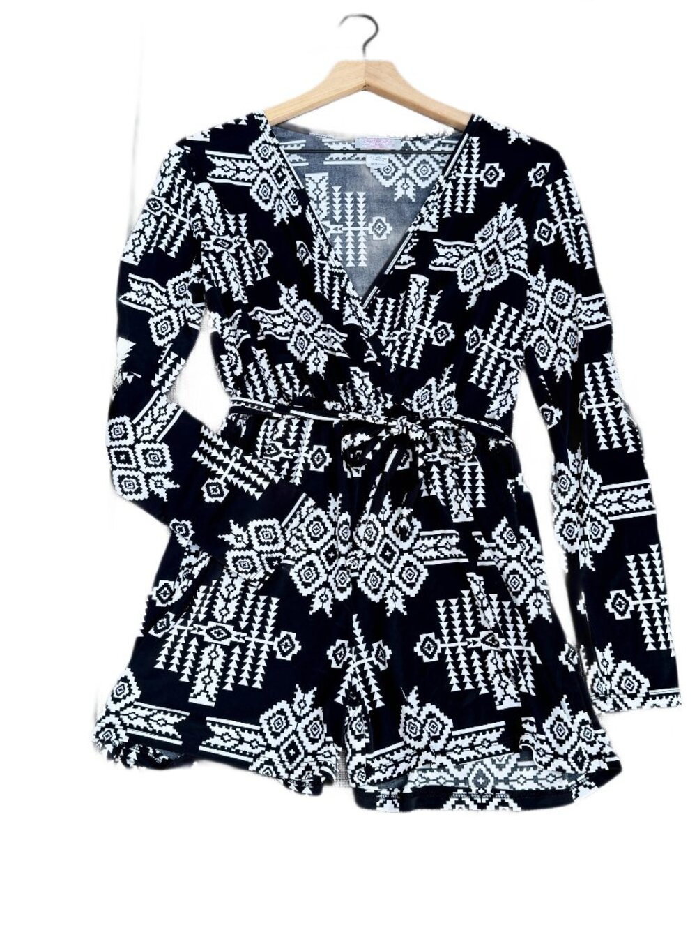Pretty Young Thing Romper Medium Black White Faux Wrap